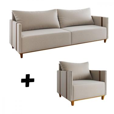 Imagem de Conjunto Sofá Montreal e Poltrona Glamour Linho Bronze Viero