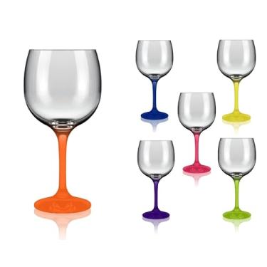 Imagem de Taça de Gin e Drinks Grande Vidro Haste Colorida Neon Degradê 615ml Cores Verde Azul Rosa Roxo Amarelo Laranja Amarela Colors Resistente Delicada (LARANJA)