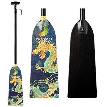 Imagem de Z&J SPORT Pá de barco dragão ajustável, remo de fibra de carbono aprovado pela IDBF, remo gráfico de dragão com ajustador para corrida de barco de dragão com alça em T ajustável (SCB1)