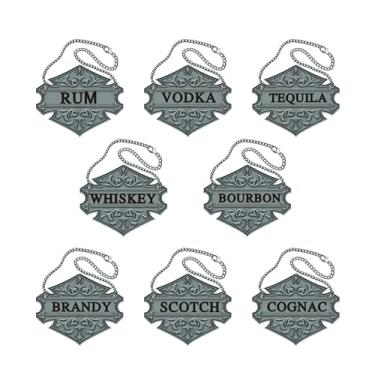 Imagem de Conjunto de 8 etiquetas de decantador premium – etiquetas elegantes de bebidas – uísque, vodca, rum, gin, uísque, bourbon, tequila, conhaque – aço inoxidável com correntes – perfeita para bares e
