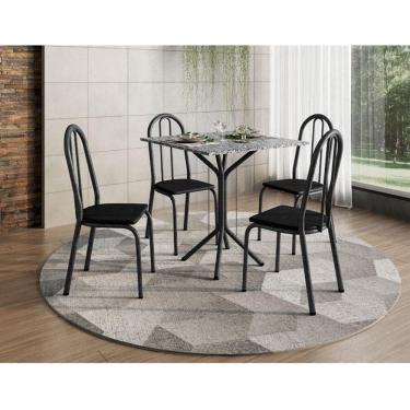 Imagem de Mesa de Jantar Ambiente Thais 70x70 cm com Granito Ocre Itabira com 4 Cadeiras 050 Preto – Artefamol