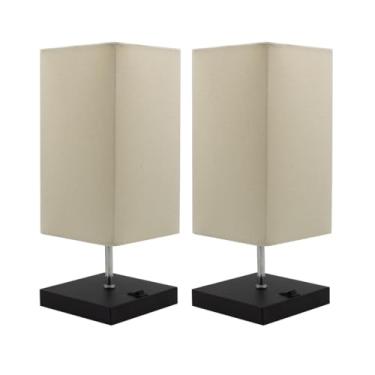 Imagem de Kit 2 Abajur luminária de Mesa Clássico Quadrado Preto de alumínio Com Interruptor Com Cúpula Bege Ref 49 Decoração Casa e Sala, Escritório, Quarto, cama