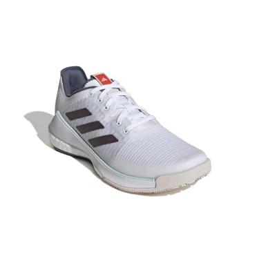 Imagem de adidas Tênis feminino Crazyflight para quadra interna, Branco/aurora metálico/vermelho brilhante, 15