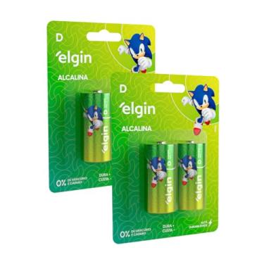 Imagem de Pilhas Alcalinas D LR20 Elgin, Kit com 4 Unidades, Compatível com Bebedouro, Lanternas e Rádios