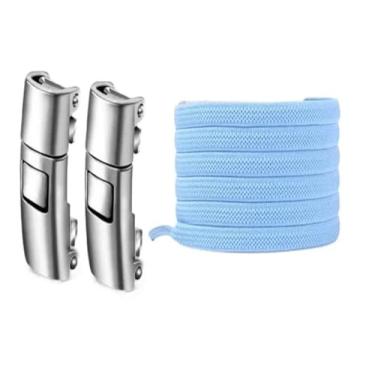 Imagem de Press Lock Shoelaces Without Ties Elastic Laces Sneaker Widened Flat No Tie Shoe Laces Kids Adult Shoelace For Shoes(Sky blue)