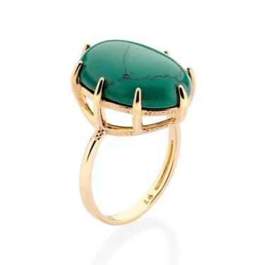 Imagem de Anel solitário banhado ouro 3x 24k 18k e 22k feminino com pedra verde 