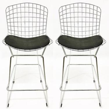 Imagem de Kit 2 Banquetas BERTÓIA maciça cromada assento preto altura 60cm - Pol