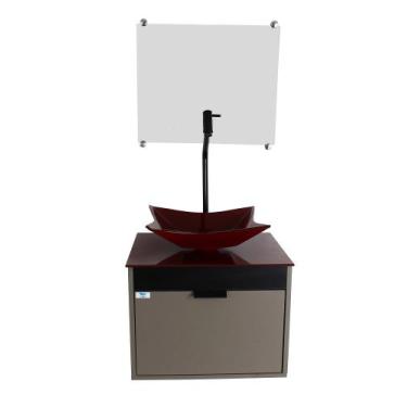 Imagem de Gabinete Armário Banheiro 40cm Cuba Quadrada Vermelha com Espelho - Cu