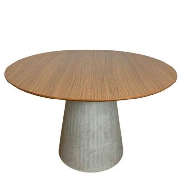 Imagem de Mesa de Jantar Cone Redonda 100 cm Base Cimento concreto Tampo Freijó 