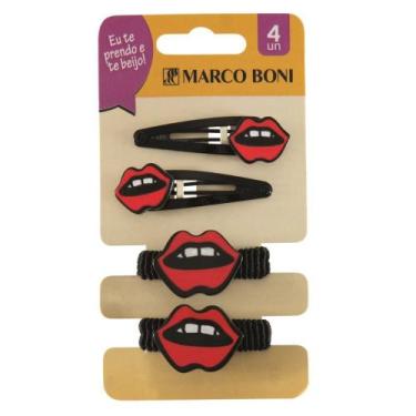 Imagem de Kit Com 2 Elásticos e 2 Tic Tac De Cabelo Kiss Marco Boni, Preto