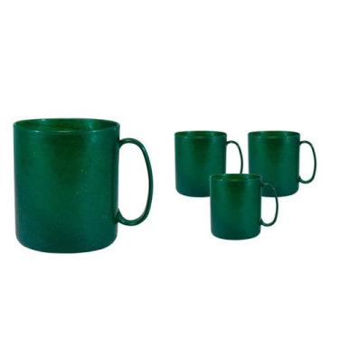 Imagem de Kit 4 Canecas Redonda Fibra Madeira Verde 400Ml - Bb Store