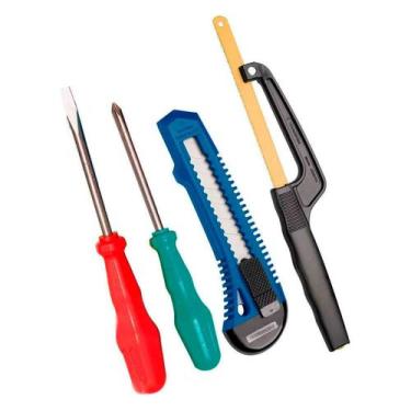 Imagem de Kit de Ferramentas 4 Itens Tramontina: 1 Estilete, 1 Chave de Fenda, 1