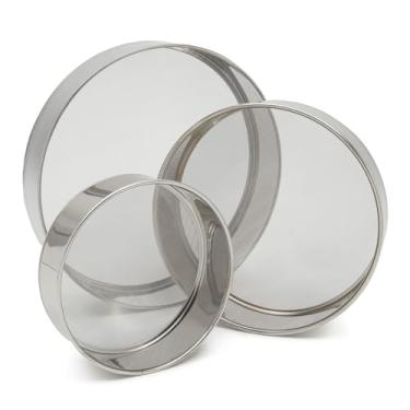 Imagem de Juvale Conjunto de peneiras de malha fina de 3 peças, peneiras de farinha redondas profissionais de aço inoxidável para assar (3 tamanhos)