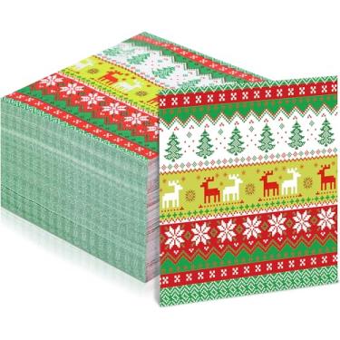 Imagem de Honoson Guardanapos para convidados de coquetel, papel descartável, bebida, jantar, guardanapos, toalha de mão para festas de aniversário, lembrancinhas, decoração de mesa (100 peças, suéter feio de