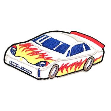 Imagem de Nipitshop Remendos brancos carros esportivos corrida corrida exótica fórmula um desenho animado bordado patch costurar no remendo roupas bolsa camiseta jeans motociclista emblema aplique para presente