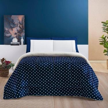 Imagem de Coberdrom Estampado Sherpa E Flannel Petit Poá Queen 01 Peça Manta Alta 150g - Marinho