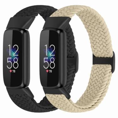 Imagem de XFYELE Pacote com 2 pulseiras elásticas trançadas compatíveis com Fitbit Luxe, pulseira de substituição de nylon macio ajustável para Fitbit Luxe/Luxe, edição especial, rastreador fitness feminino e