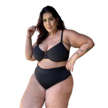 Imagem de Biquíni Moda Praia Plus Size Hot Pants Meia Taça Retrô Canelado Blogue
