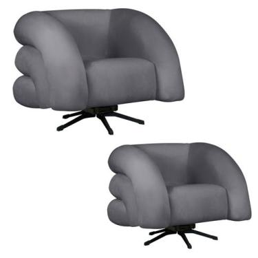 Imagem de Kit 2 Poltrona Decorativa Micheli Giratória e Balanço Veludo - Fina Mo