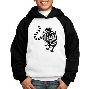 Imagem de Moletom Infantil Tigre Traços - Foca na Moda, Branco, Preto, 12