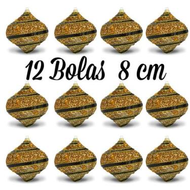 Imagem de 12 Bolas e Pingentes Natal Altíssima Qualidade Ouro Vermelho - Fitas e