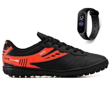 Imagem de Kit Chuteira Campo Society Couro Grama Sintetica + Relogio Adulto - Ra