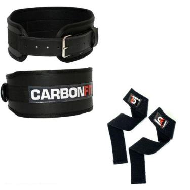 Imagem de Kit musculação fitness cinto e strap 2024 - CARBONFIT, Preto, PP
