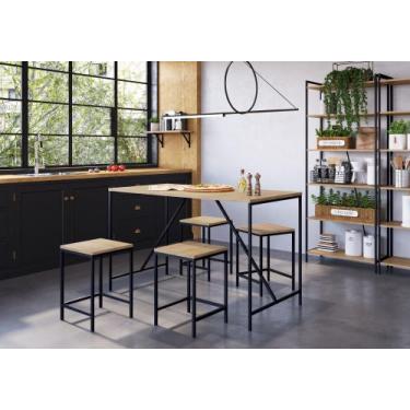 Imagem de Conjunto Mesa Estilo Industrial + 4 Banquetas Macadamia e Preto M.Com