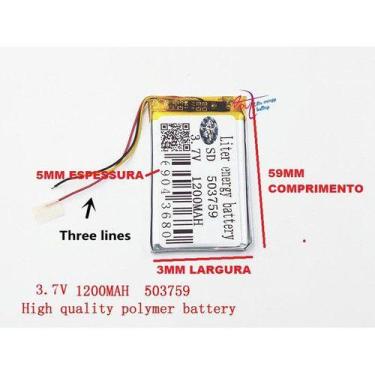 Imagem de Bateria  3 Fios 3,7v 1200mah 5mm X 37mm X 59mm Carta Reg - KMIG
