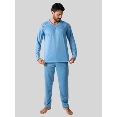 Imagem de Pijama Masculino Longo Básico Manga Longa Para Dormir RLC Modas, Azul 