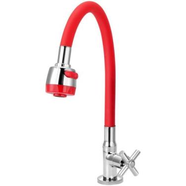 Imagem de Torneira Gourmet Flexível Cozinha Mesa Vermelha 1/4 de Volta - TFC, Vo