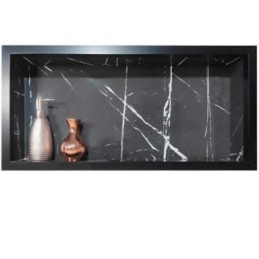 Imagem de Nicho de Porcelanato Preto Rajado Branco Polido 60x32cm - LOMINA 
