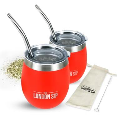Imagem de Conjunto London Sip Yerba Mate Cup and Bombilla, inclui 2 cabaças mate, tampas resistentes a derramamentos e canudos mate, escova Bombilla e bolsa incluídos, kit de cabaça de erva mate, xícaras de chá