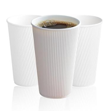 Imagem de Xícaras de café de papel branco onduladas de parede dupla de 473 ml - Pacote com 50 unidades