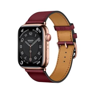 Imagem de DONEGANI Pulseira de couro LB1 para Apple Watch Se Ultra 2 de 40 mm, 44 mm, 46 mm, 42 mm, 45 mm, 41 mm, 38 mm, 49 mm, séries 10, 9, 8, 7, 6, 5, 4 e 3, 3, vermelho bordô