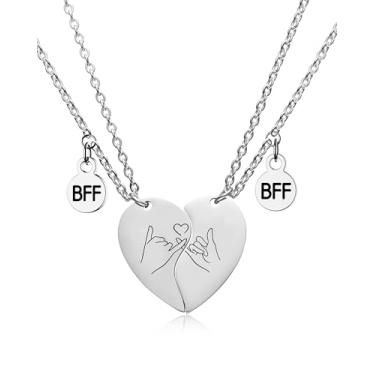 Imagem de seensea Colares Best Friends para meninas BFF para 2 colares de meio coração, conjunto de 2 colares de amizade para meninas, Aço inoxidável, Sem Pedra Preciosa