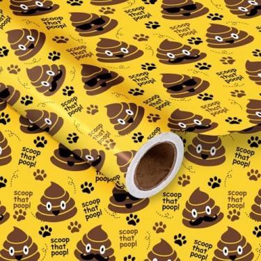 Imagem de LeZakaa Rolo de papel de embrulho engraçado - Mini rolo - Texto engraçado de , pegada e colher aquele cocô em amarelo - embrulho de presente de festa para férias, chá de bebê, aniversário - 43 x