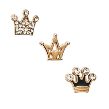 Imagem de A N KINGPiiN Alfinetes de lapela de coroa de rei de metal dourado - Conjunto de 3, broche, brincos de camisa, acessórios masculinos, Metal, Sem Pedra Preciosa