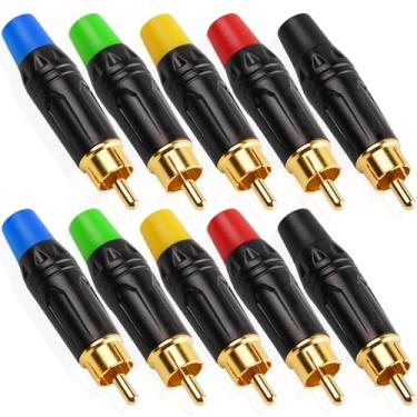Imagem de Plugue de solda macho RCA DKRDU, conector adaptador de áudio fono e vídeo banhado a ouro 24K para alto-falante, sistemas de som, amplificadores (RCA macho, 5 cores, pacote com 10)