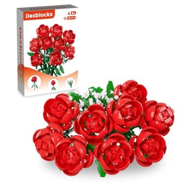 Imagem de Dexblocks Kit de montagem de buquê de flores, kit de buquê de flores artificiais para adultos, coleção botânica para decoração de casa, presente ideal para mulheres, Natal, aniversários (rosa)
