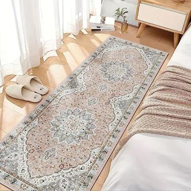 Imagem de Madane Tapete Boho Corredor Corredor - Tapete 2x5 Tapete Lavável Runner Tapetes Antiderrapantes de Cozinha de Pilha Baixa, Tapete de Lavanderia, Tapete Persa para Entrada Quarto Sala de Estar (2'x5', Rosa/Cinza)