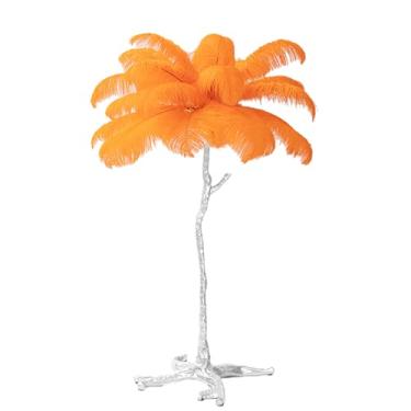 Imagem de Lâmpada de pena de luxo, luminária de chão de penas, lâmpada de LED simples regulável com interruptor de pé, lâmpada de leitura de corpo de resina prateada para decoração