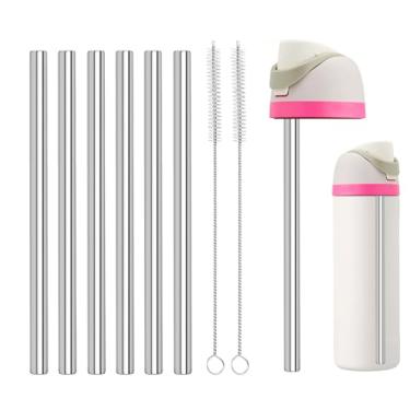 Imagem de LUCKINEE Canudos de aço inoxidável de substituição para Owala FreeSip/Flip 680 g 947 ml, pacote com 6 canudos de metal reutilizáveis com 2 escovas de limpeza de canudo para acessórios Owala