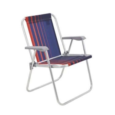 Imagem de Cadeira De Praia Samoa Alta Em Aluminio Com Assento Azul Escuro E Lara