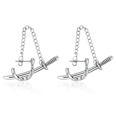 Imagem de Brincos de espada de faca para homens e mulheres - Brincos punk gótico de aço inoxidável pirata Katana, Aço inoxidável, Sem pedra preciosa
