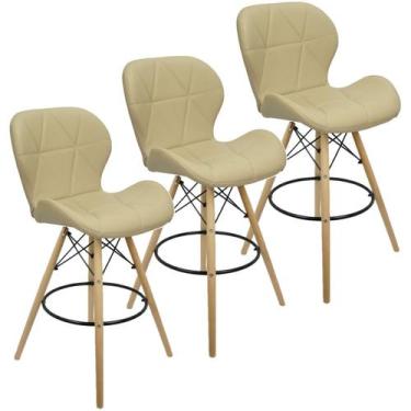 Imagem de Kit 3 Banquetas Slim Eiffel Wood Estofada - Lianto Decor, Bege