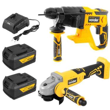 Imagem de Esmerilhadeira Angular com Martelete Perfurador 2 Baterias 18V e Carre