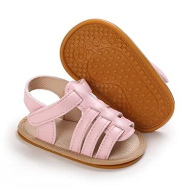 Imagem de TIMATEGO Sandálias infantis para bebês meninas antiderrapante sola macia com tiras em T sapatos infantis para berço primeiro caminhante 3-18 meses, 14 Rosa, 6-12 Months Infant