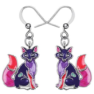 Imagem de BONSNY Brincos de raposa de metal esmaltado para mulheres, meninas, presentes feitos à mão, pingentes de joias, 0.86"tall &0.70"width, Zinco, Sem pedra preciosa
