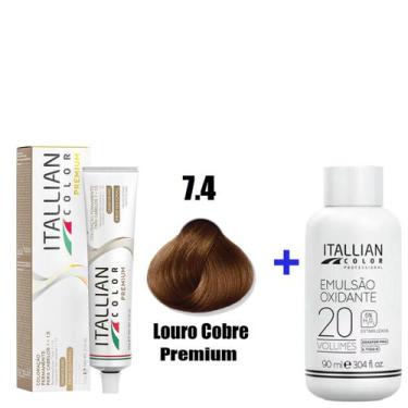 Imagem de Kit Coloração Itallian Premium 60g Loiro Cobre 7.4 + Emulsão Oxi 20vol